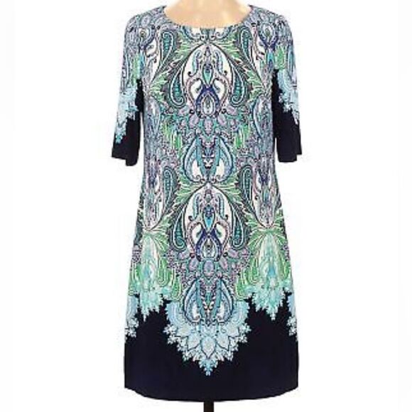 Eliza J Paisley Light blue Sheath Stretchy Comfy Soft Shift Dress Size 4‎ - Picture 1 of 8